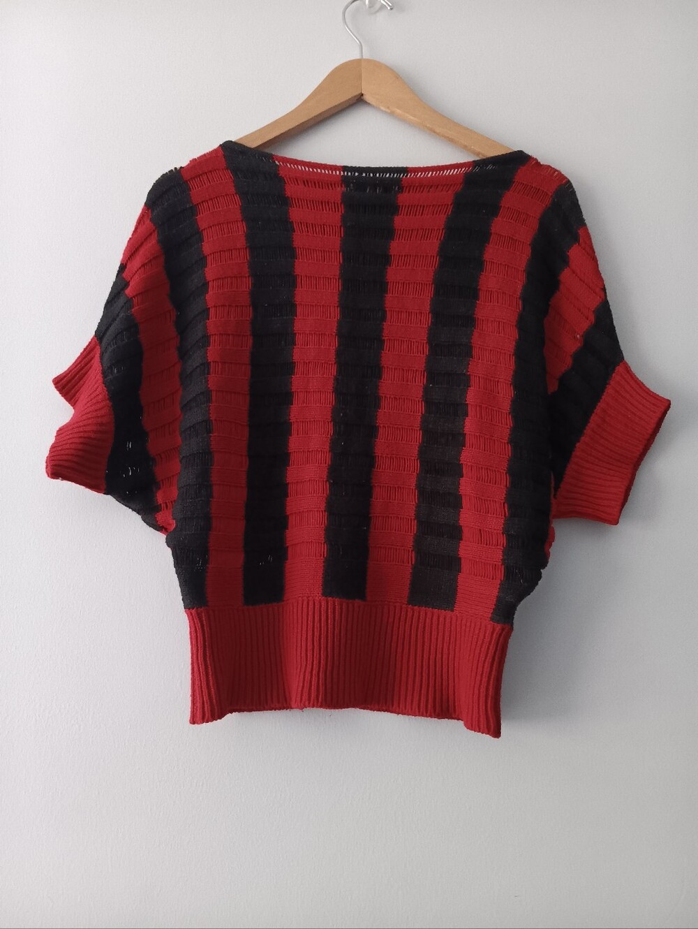 Poof Excellence Red Black Stripe Knit Top M